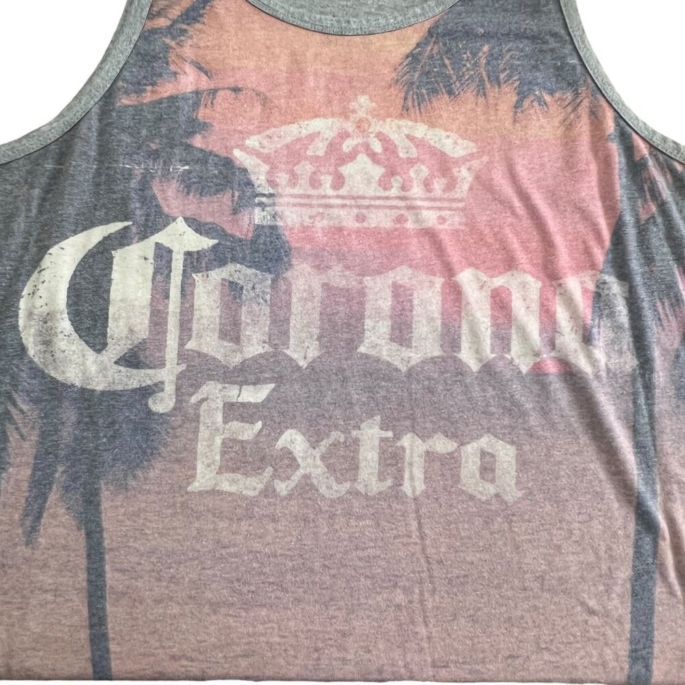 Corona Extra Beer Tank Top Men's L/XL Sunset Graphic Tee Gray Beach Tropical - Picture 3 of 7